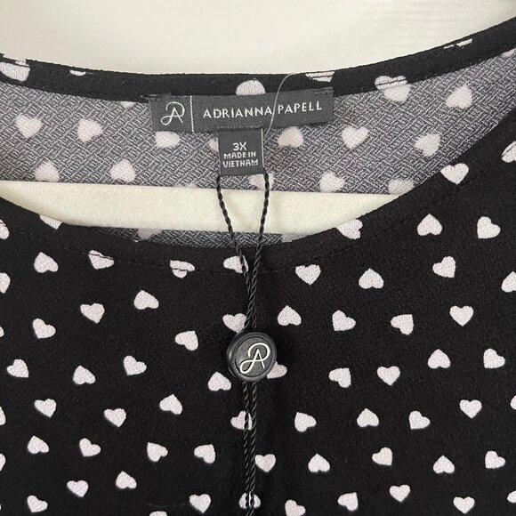 New Adrianna Papell Plus Black and Ivory Heart Print Blouse Size 3X - Picture 6 of 16